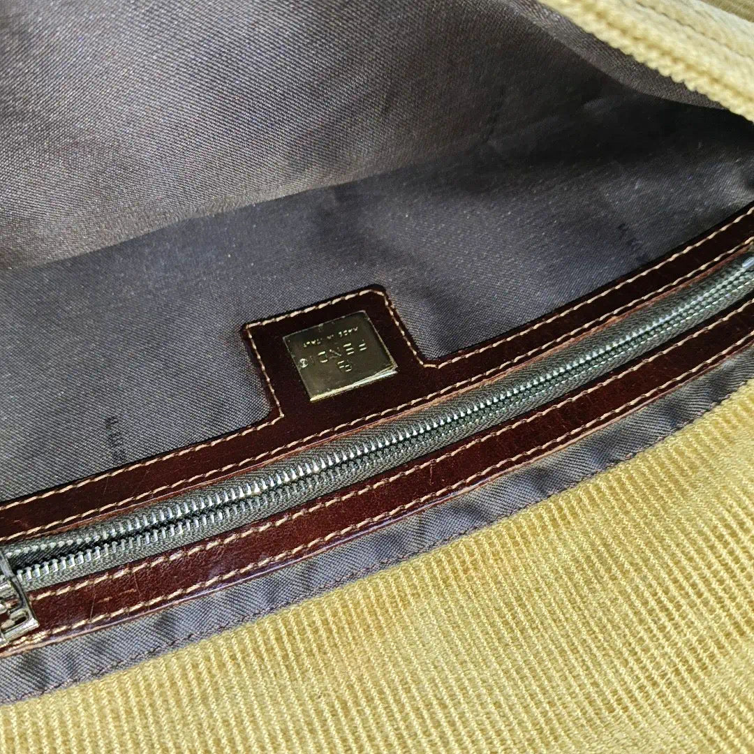 FENDI Baguette   Corduroy Beige Brown Shoulder Bag