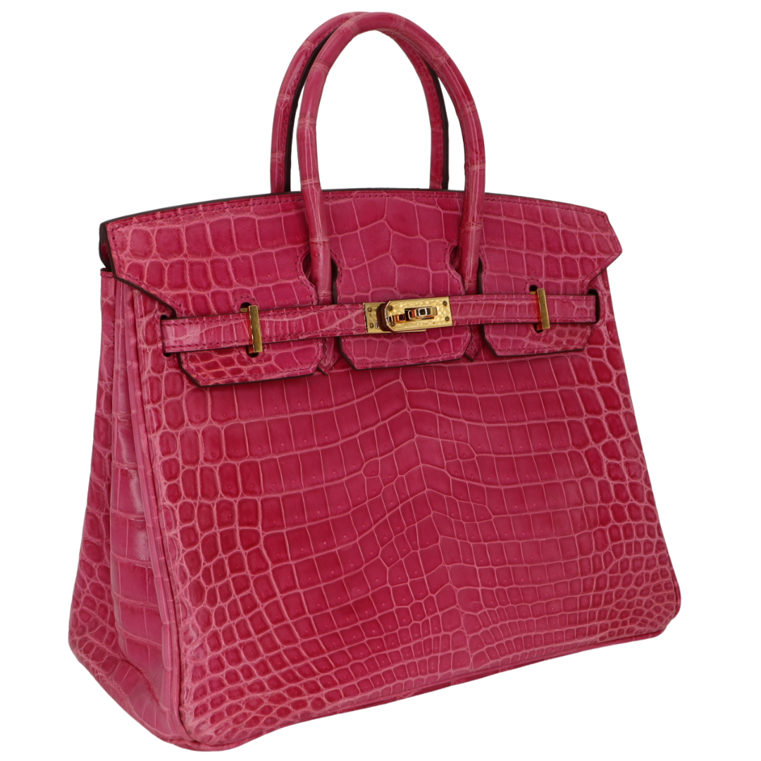 Hermes25cm Birkin Rose Tyrien Shiny Niloticus Crocodile Gold Hardware