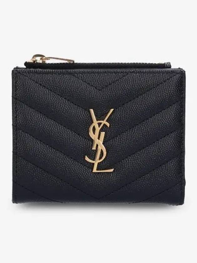 Luxury Saint Laurent Trending 2026 Cassandre Matelasse Grain De Poudre Embossed Leather Half Wallet Black