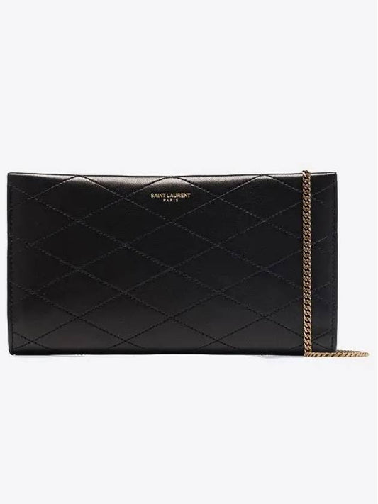 Luxury Saint Laurent Trending 2026 Leather Chain Long Wallet Black