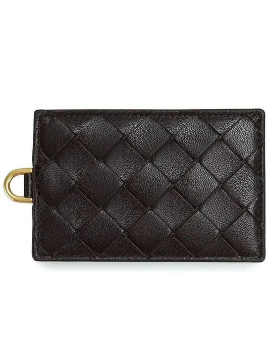 Luxury Bottega Veneta Name Tag Card Wallet Dark Brown