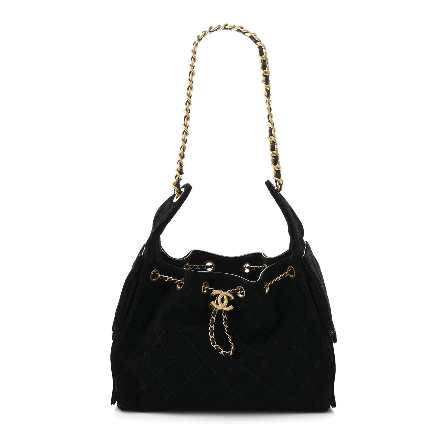Suede Quilted Small Chanel 25 Handbag Black