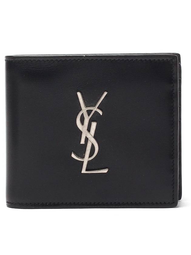 Luxury Saint Laurent Trending 2026 Logo Plaque Half Wallet Black