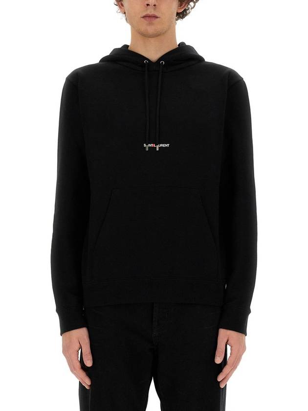 Luxury Saint Laurent Trending 2026 Men's Chest Small Logo Hoodie Black