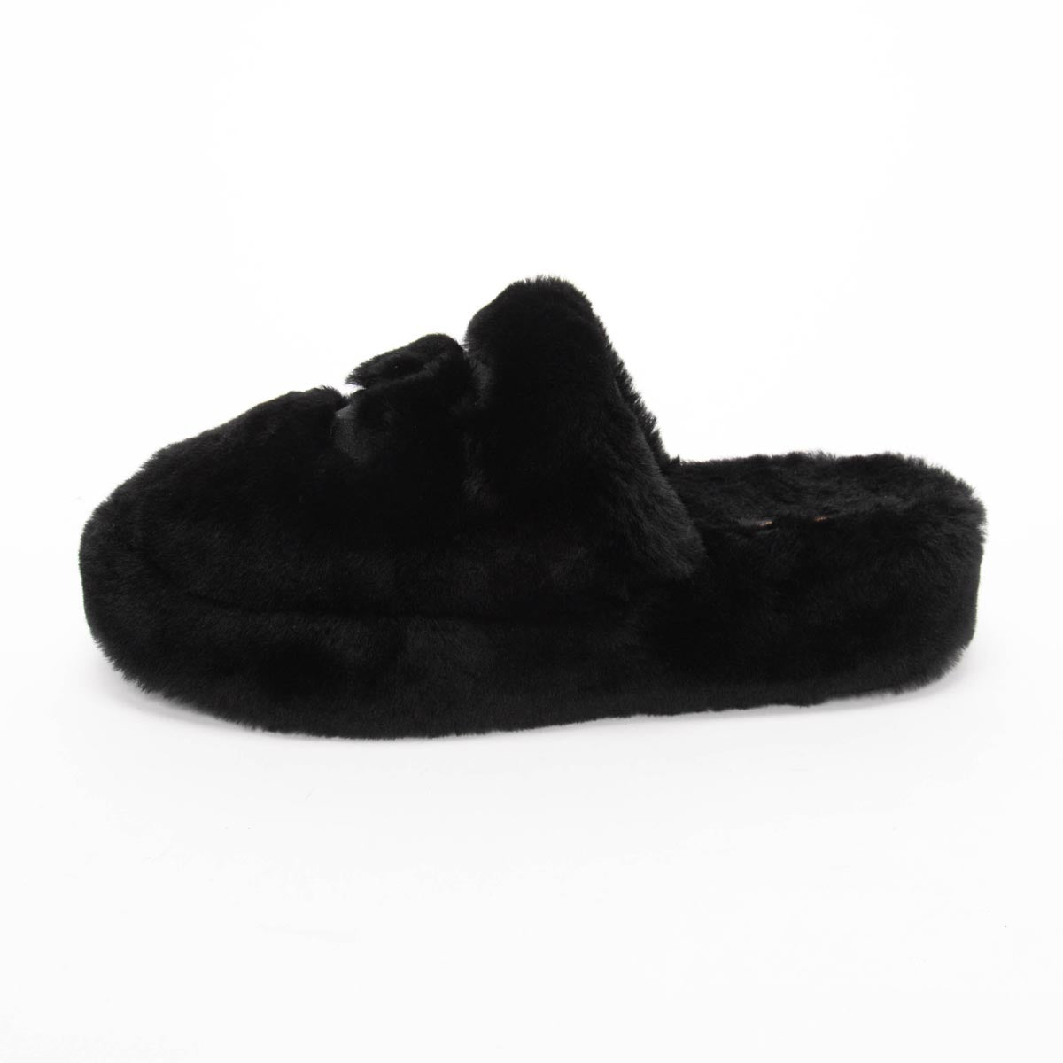Chanel Black Shearling CC Travel Slippers & Pouch Clutch