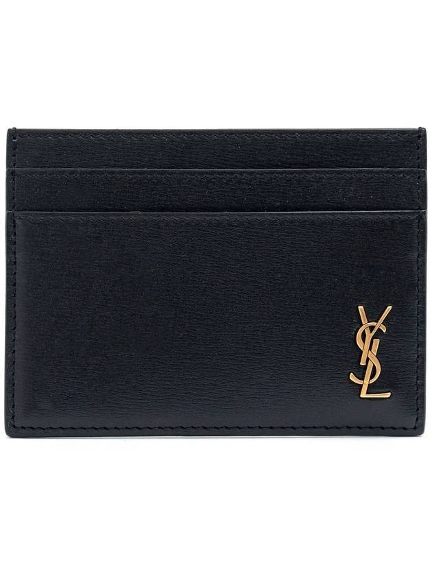 Luxury Saint Laurent Trending 2026 Tiny Monogram Shiny Leather Card Case Black