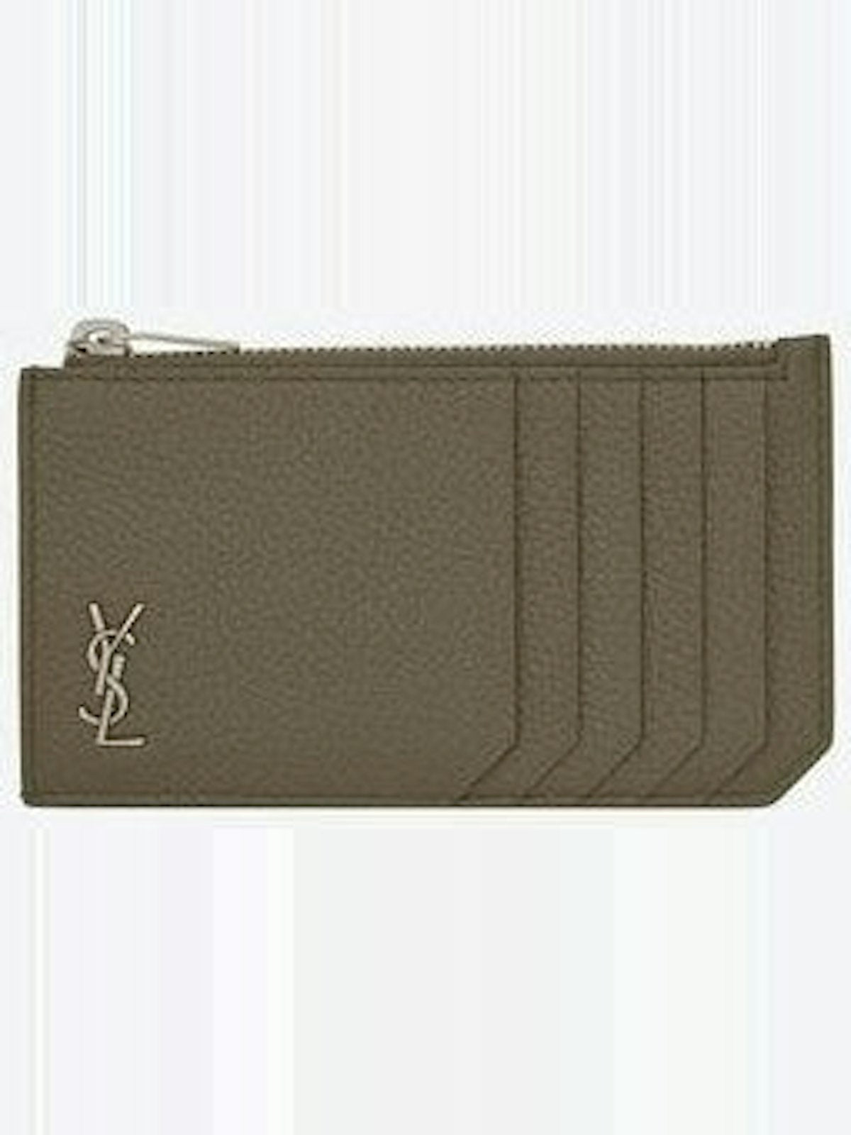 Luxury Saint Laurent Trending 2026 Men's Cassandre Logo Plaque Cardholder in Kaki Fonce | 629899DTI0E2952