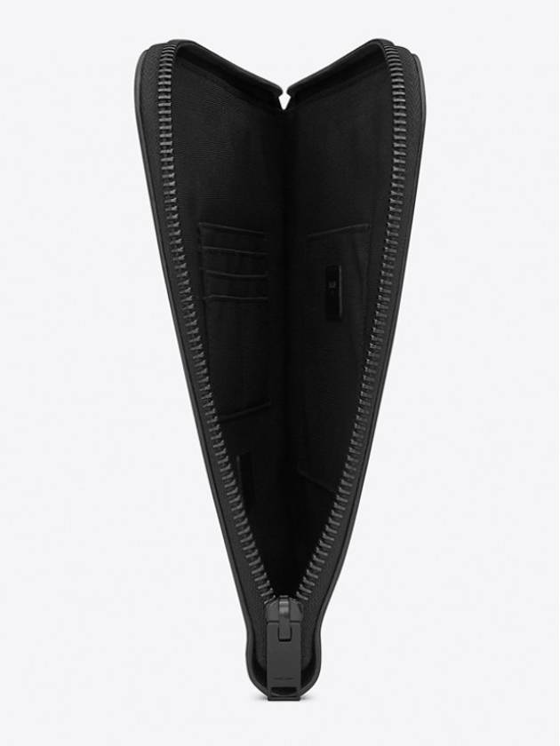 Luxury Saint Laurent Trending 2025 Zipper Detail Logo Crocodile Clutch Bag Black