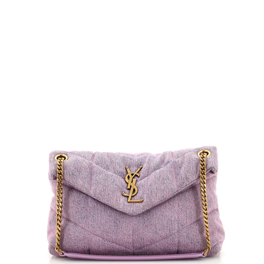 Luxury Saint Laurent Trending 2026 Loulou Puffer Shoulder Bag Quilted Vintage Denim Small
