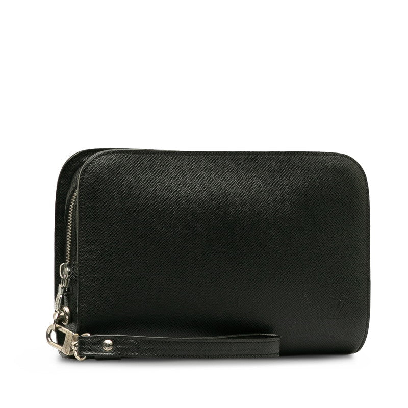 Louis Vuitton Taiga Clutch Bag Black Leather Men's