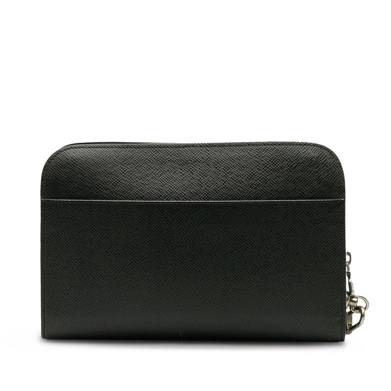 Louis Vuitton Taiga Clutch Bag Black Leather Men's
