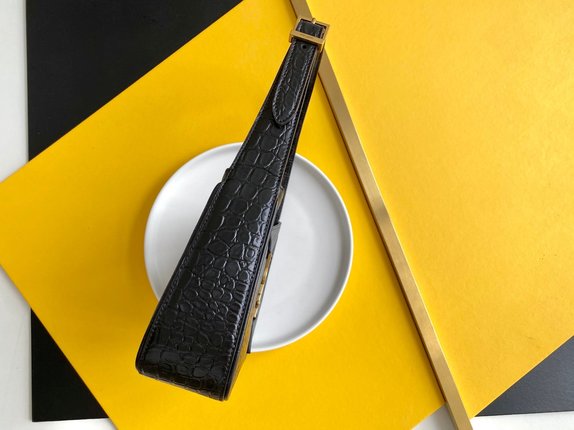 Yves Saint Laurent Hobo Bag Black In Embossed Material