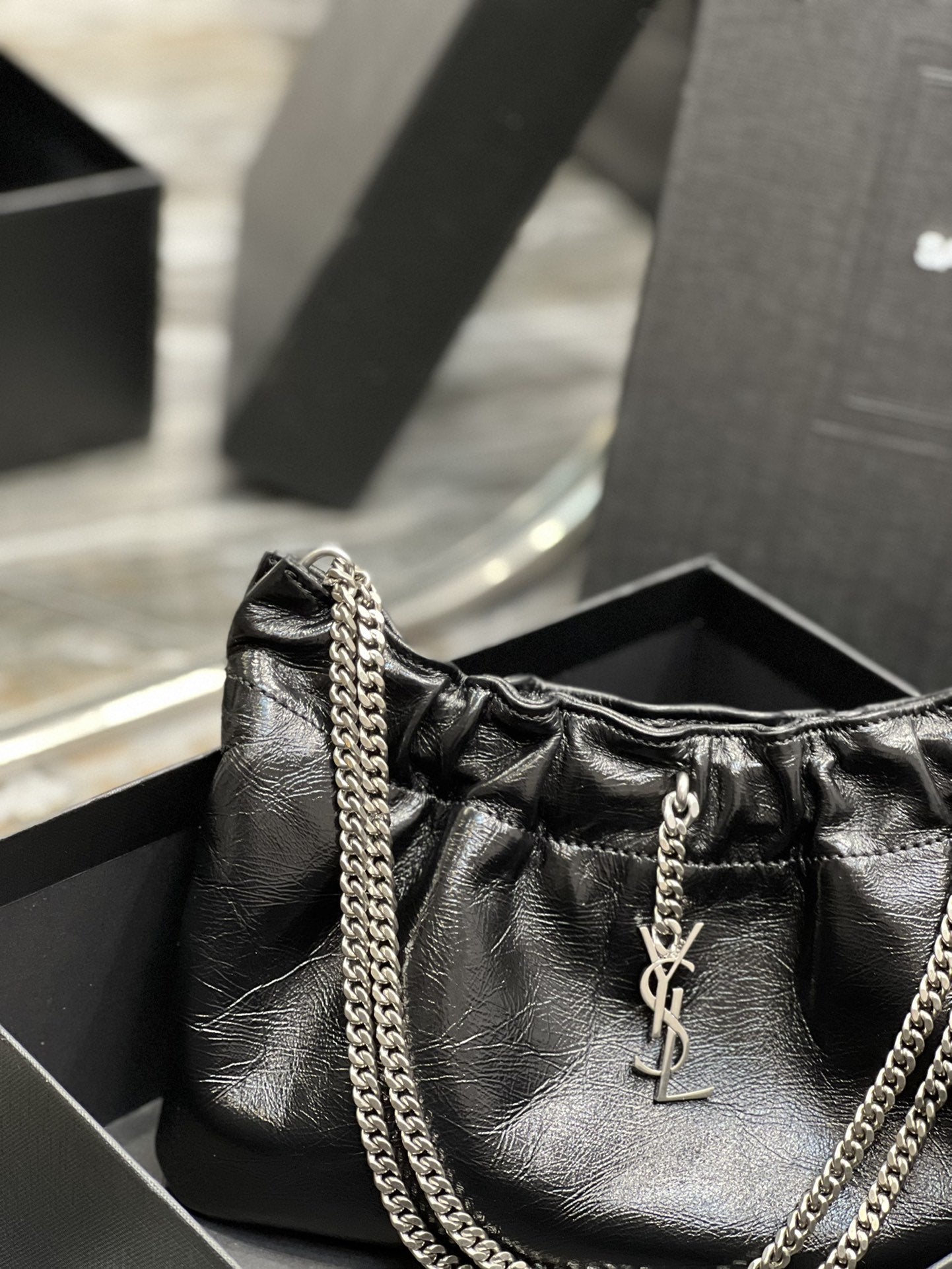 Yves Saint Laurent Hobo Mini Bag Black With Silver Hardware