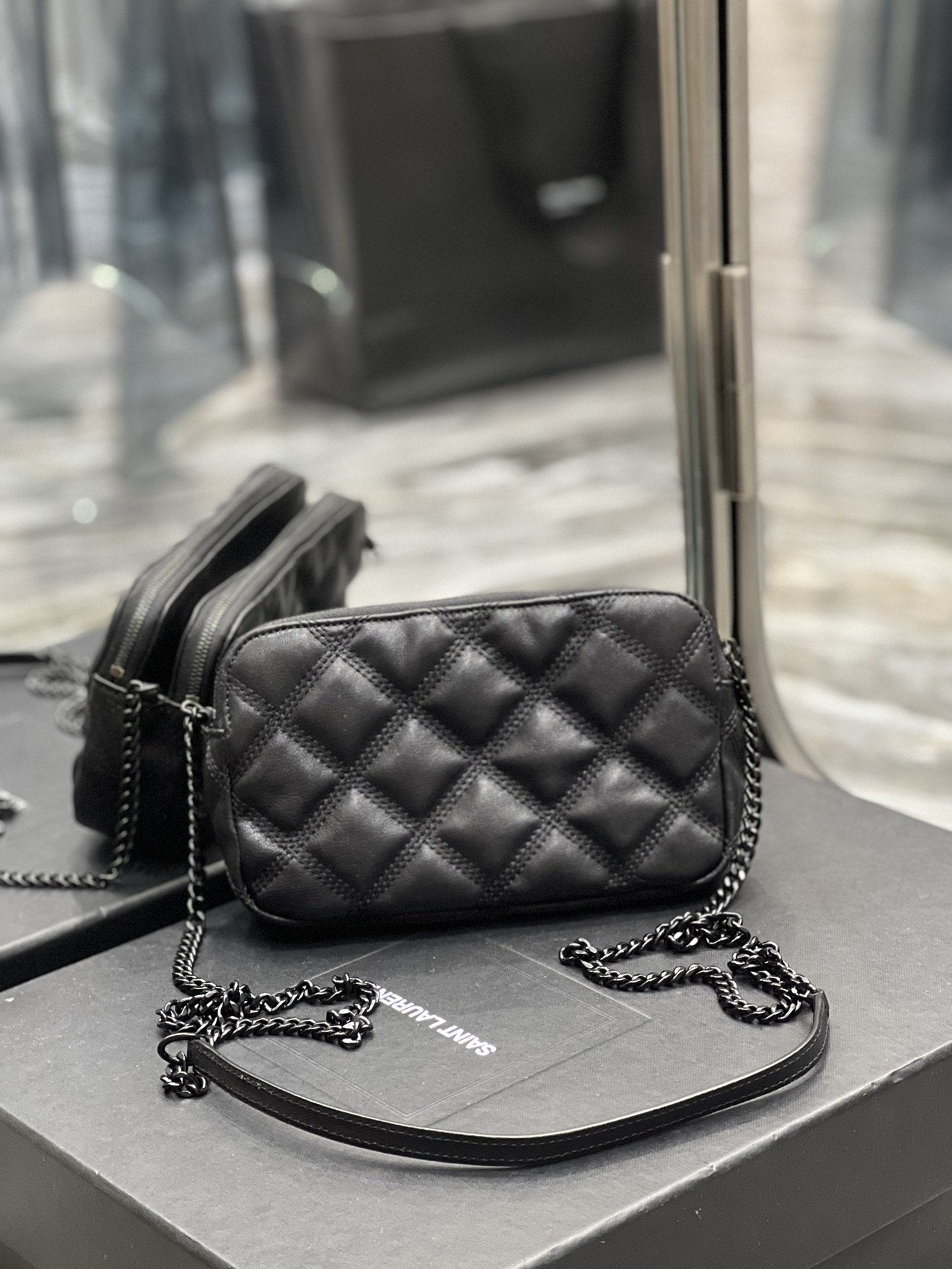 Yves Saint Laurent Becky Double-Zip Pouch Black Luxury Handbag