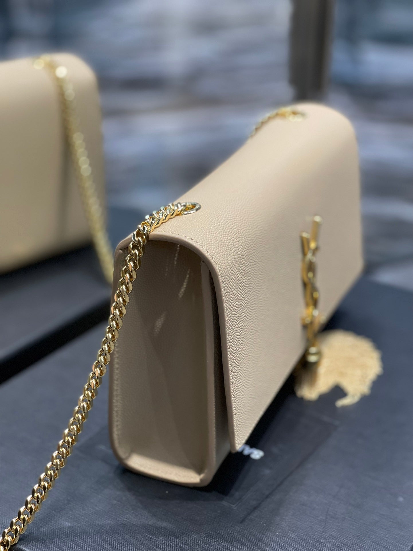 Yves Saint Laurent Kata Medium Chain Bag Beige With Tassel.4in/
