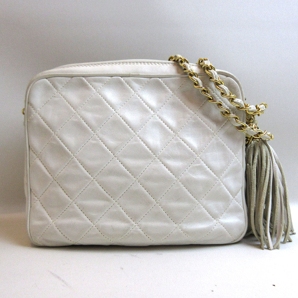 Chanel Lambskin Chain Shoulder Bag White Gold Hardware Classic Flap