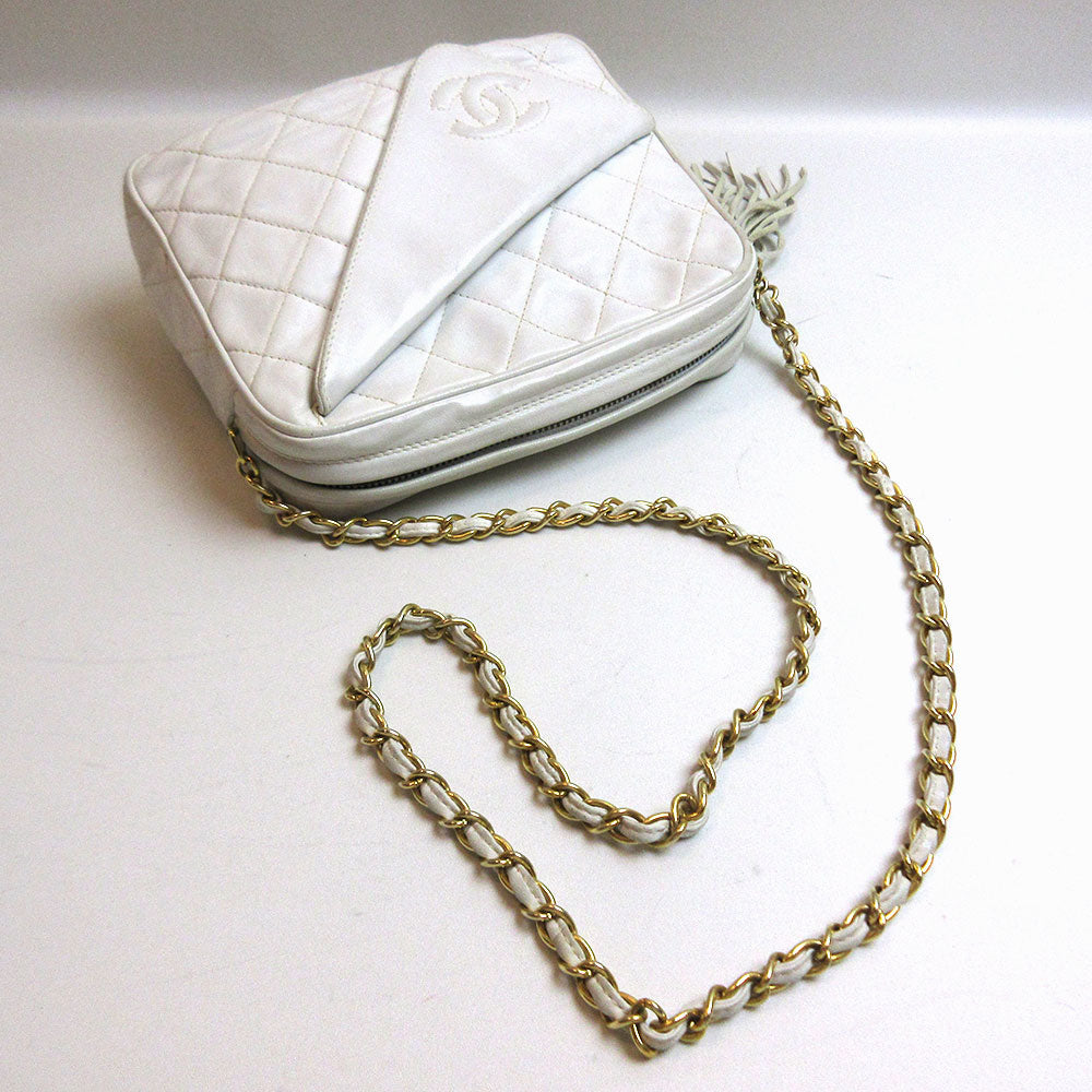 Chanel Lambskin Chain Shoulder Bag White Gold Hardware Classic Flap