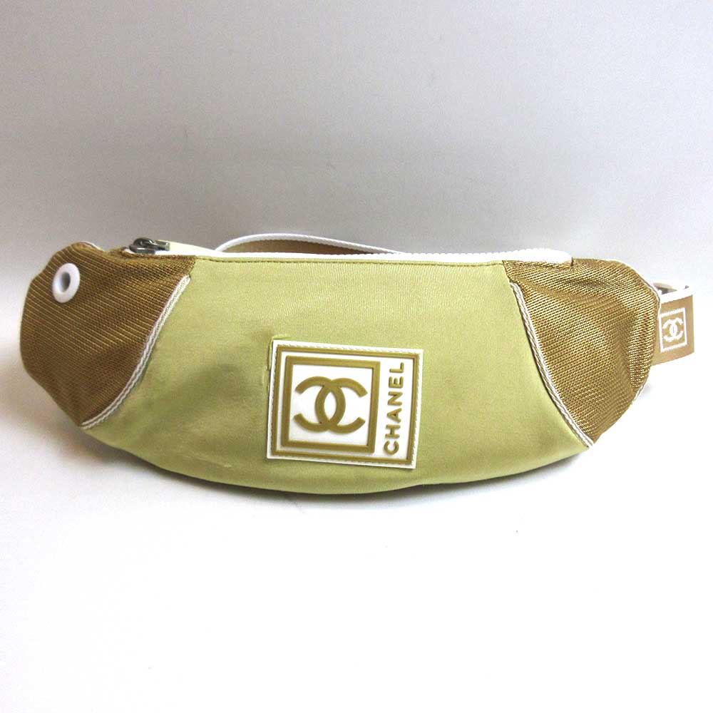 Chanel Nylon Waist Pouch Body Bag Beige Classic Flap