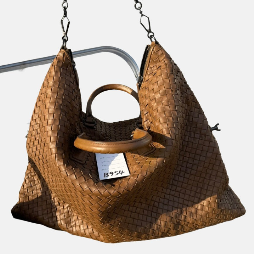 Bottega Veneta Maxi Convertible Tote Bag Hobo Brown Leather Two-way Carry 50cm