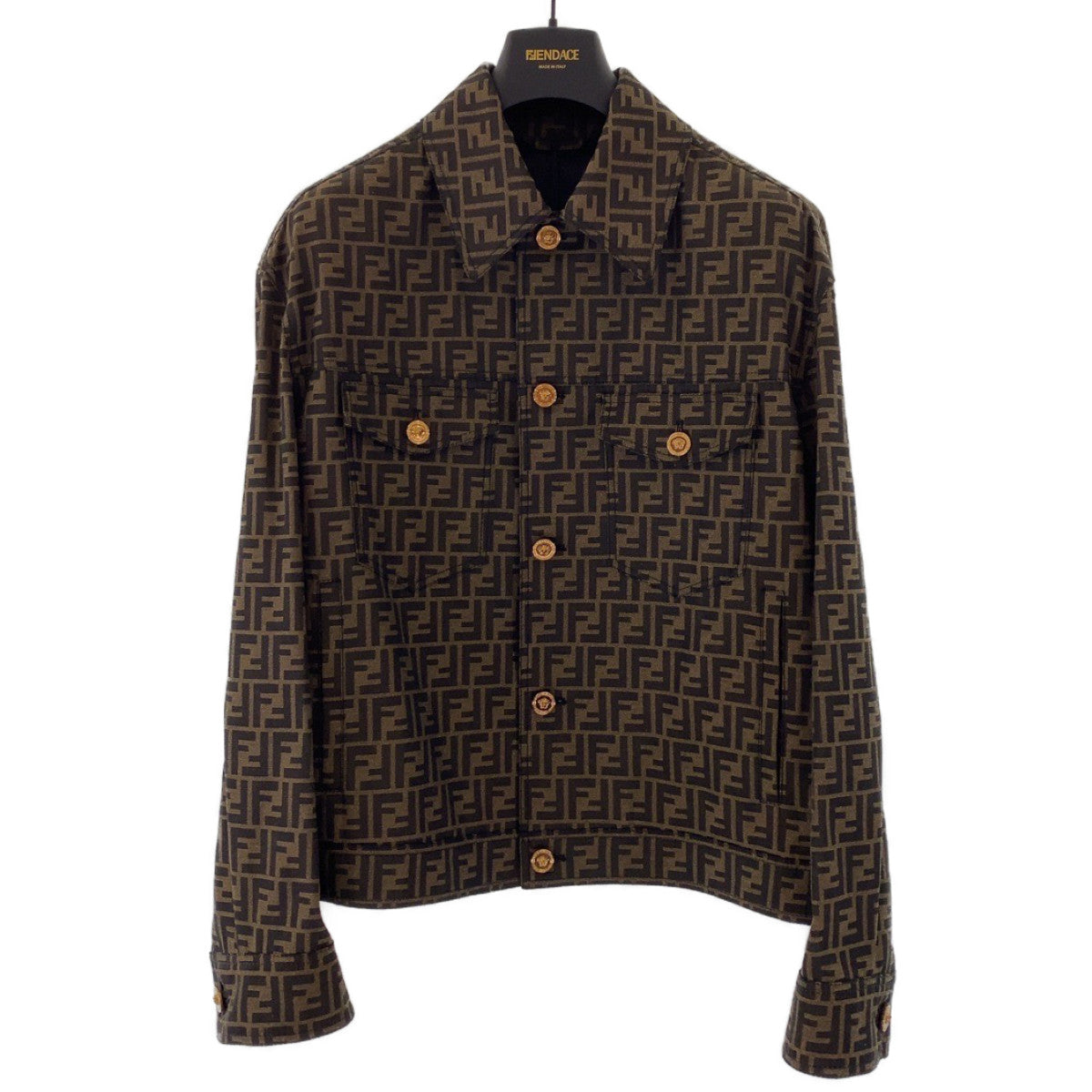 FENDI tailored jacket polyester Brown FENDACE Fender Zucca Pattern Medusa Fendi Versace collaboration 52