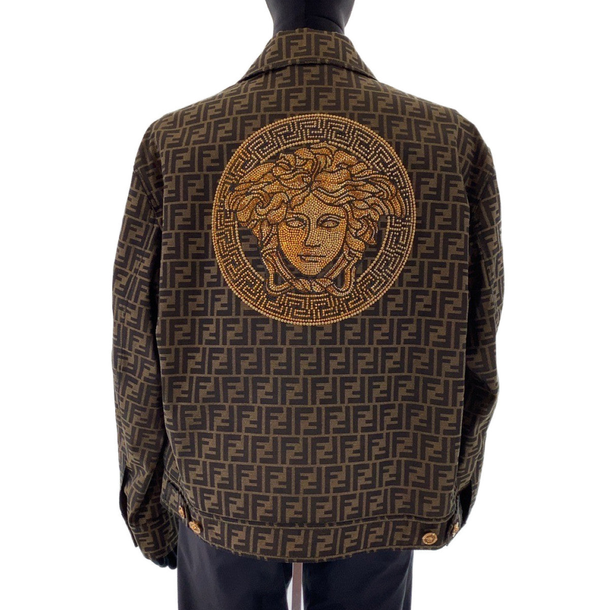 FENDI tailored jacket Polyester, Cotton Brown Zucca Pattern Medusa Jacquard Blazer Jacket FENDACE Fender Zucca Pattern Medusa Fendi Versace collaboration mens 52