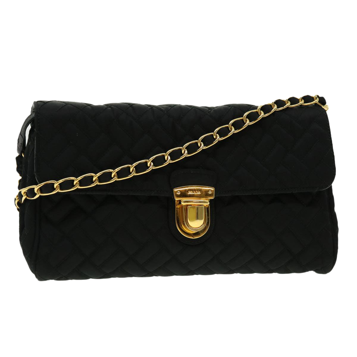Prada Chain Shoulder Bag Nylon Black Gold