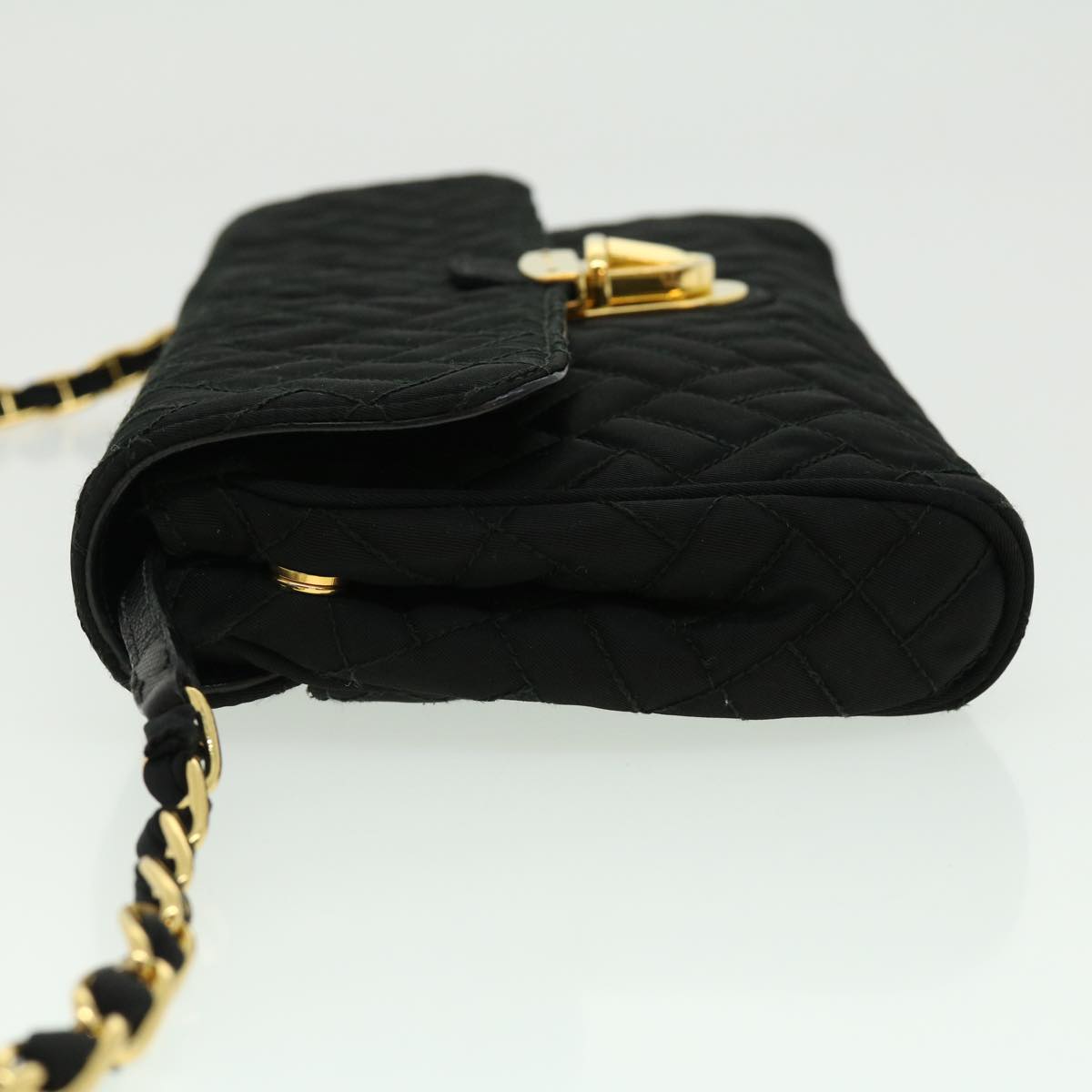 Prada Chain Shoulder Bag Nylon Black Gold