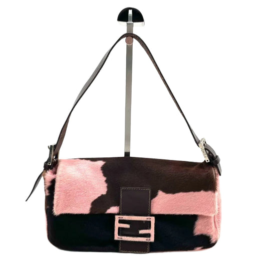 Fendi Baguette Pony-style Calfskin Leather Shoulder Bag in Pink Cow Print