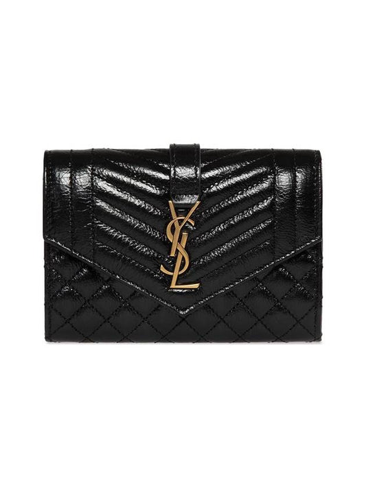 Luxury Saint Laurent Trending 2026 Matelasse Envelope Small Half Wallet Black