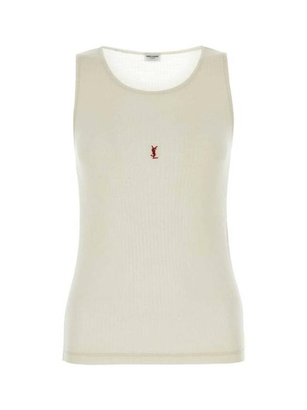 Luxury Saint Laurent Trending 2026 Cassandre Embroidered Logo Wool Sleeveless White