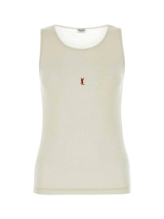 Luxury Saint Laurent Trending 2026 Cassandre Embroidered Logo Wool Sleeveless White