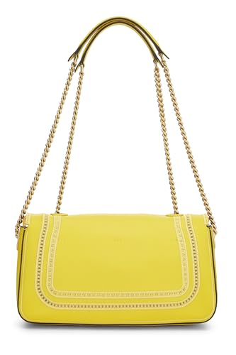 Fendi, Yellow Leather Embroidered Baguette Chain Medium, Yellow