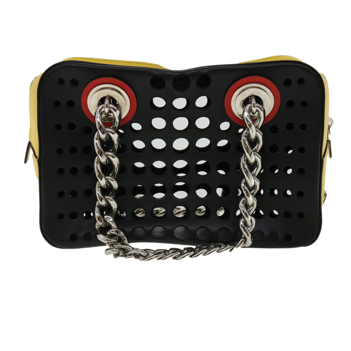 Prada Chain Shoulder Bag Punching Leather Tricolor Black