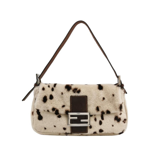 Fendi Baguette Pony-style Leather Dalmatian Print Cream White
