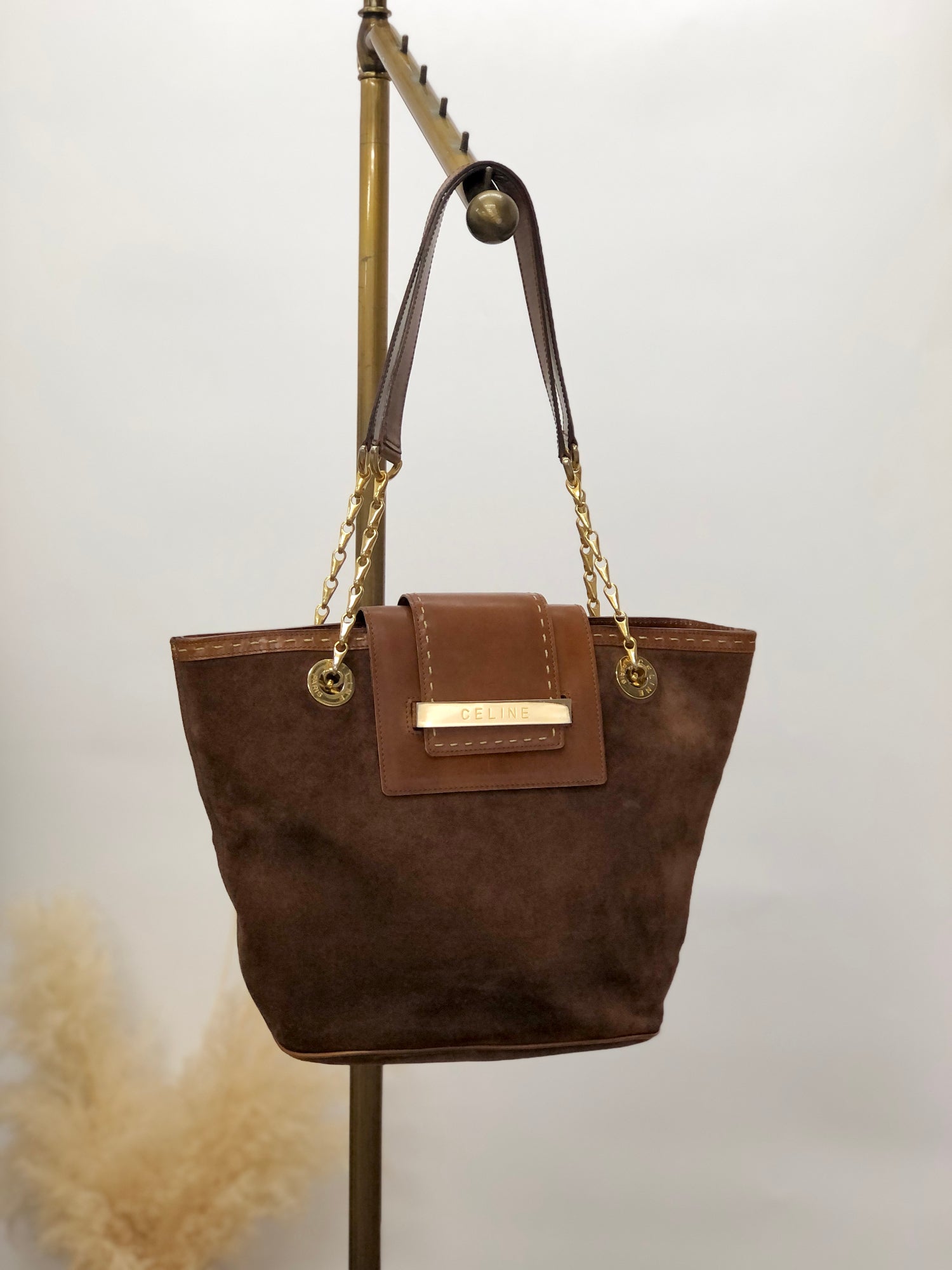 CELINE Logo Handbag Shoulder bag Brown mc6jsa