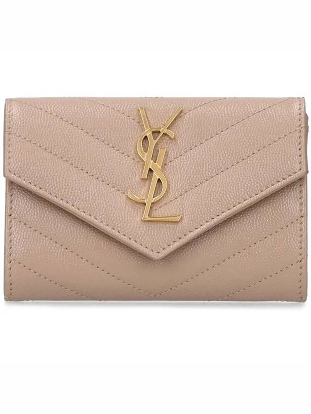 Luxury Saint Laurent Trending 2026 Monogram Envelope Small Half Wallet Dark Beige