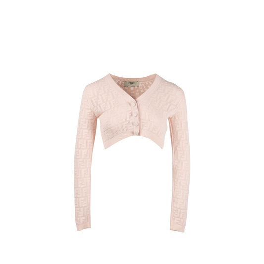 Fendi Size 36 Naomi Cropped Cardigan Viscose Pink