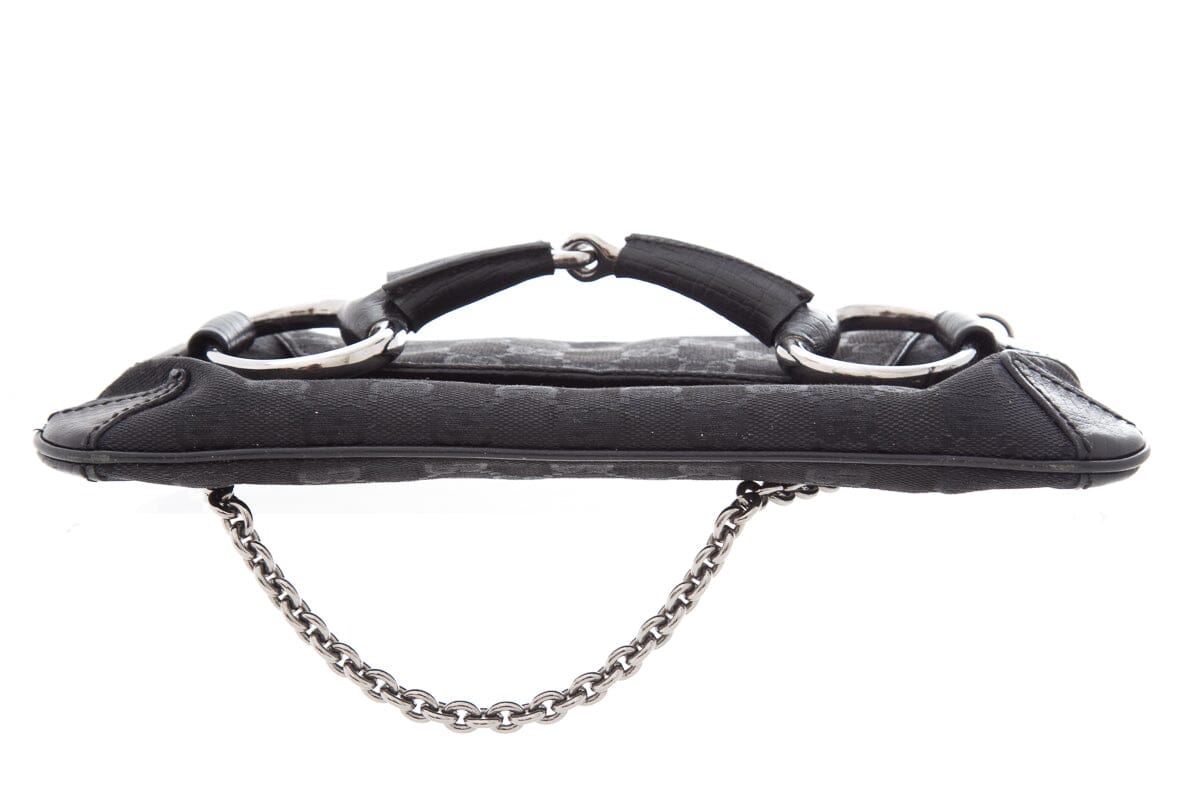 Gucci Horsebit Black Canvas Monogram Handbag