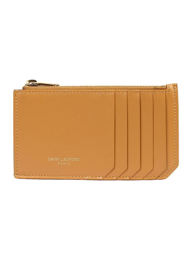 Luxury Saint Laurent Trending 2026 Fragment Zipper Calf Leather Card Wallet Yellow