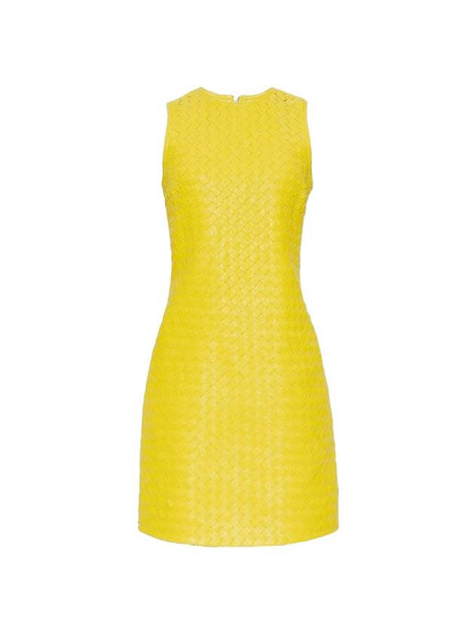 Luxury Bottega Veneta Intrecciato Leather Midi Dress Yellow