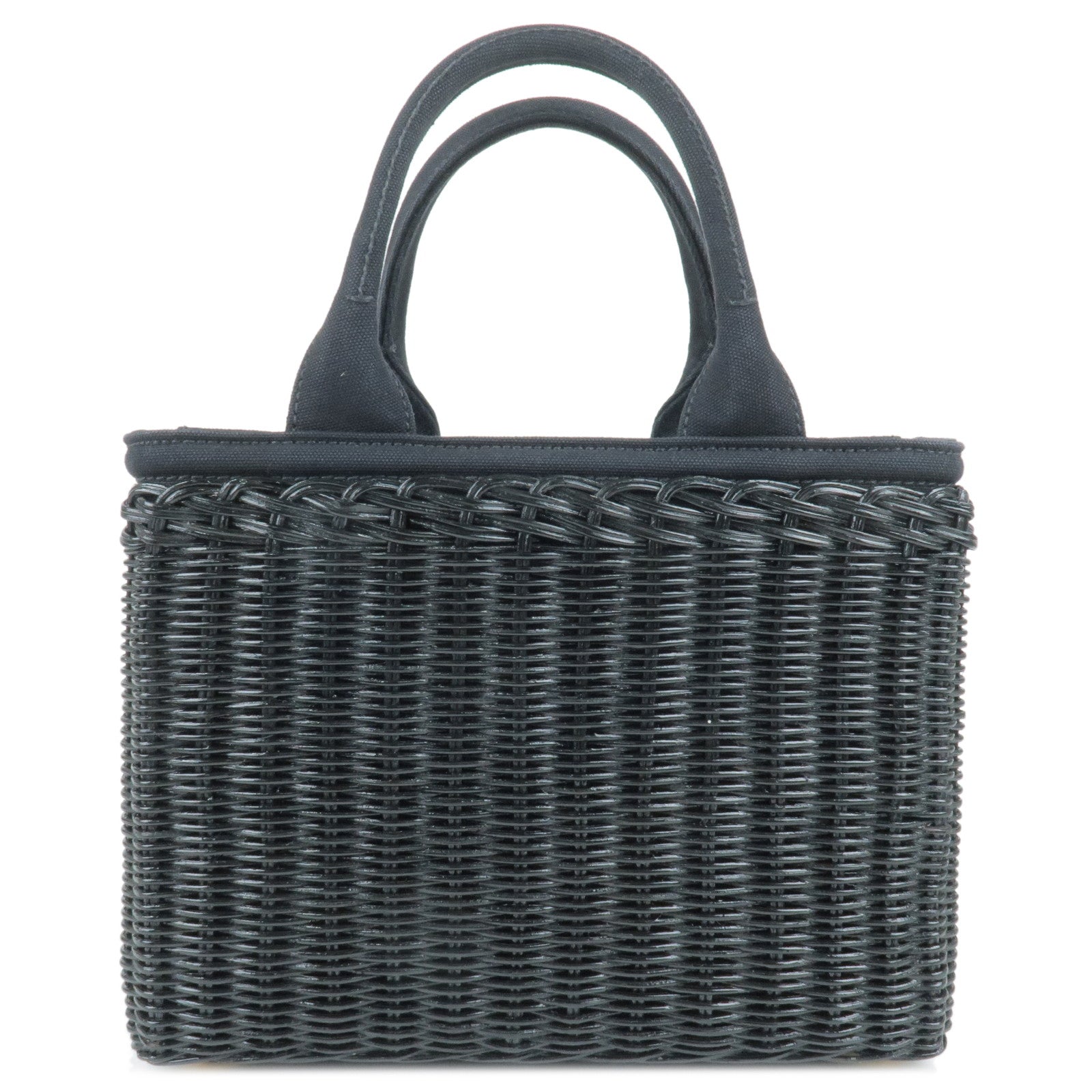 PRADA Wicker Canvas 2Way Basket Bag Hand Bag Nero Black
