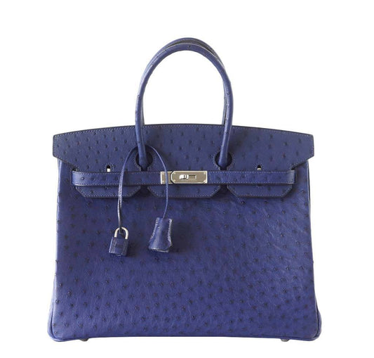 HermesBirkin 35 Bleu Iris Ostrich Bag
