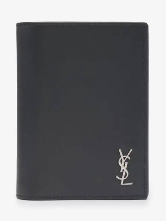 Luxury Saint Laurent Trending 2026 Men's Tiny Monogram Logo Half Wallet Black