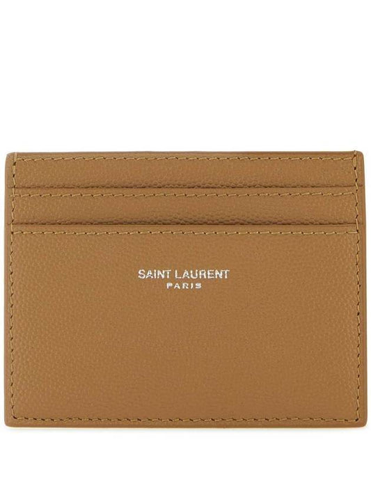 Luxury Saint Laurent Trending 2026 Logo Detail Calfskin Card Wallet Teakwood