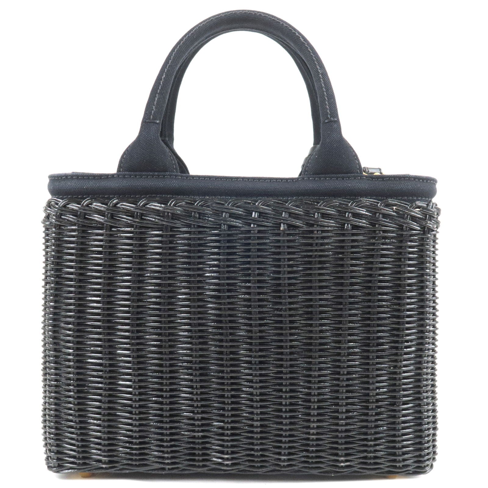 PRADA Wicker Canvas 2Way Basket Bag Hand Bag Black