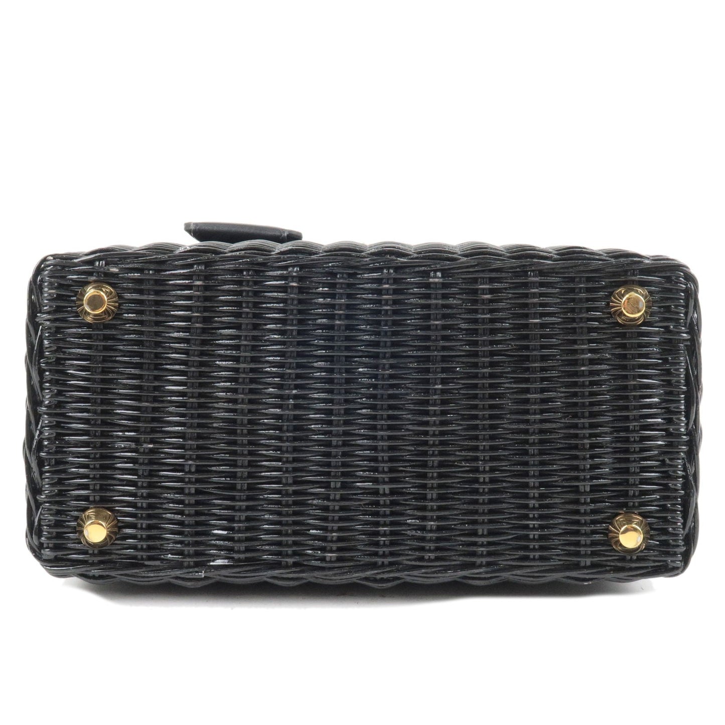 PRADA Wicker Canvas 2Way Basket Bag Hand Bag Black