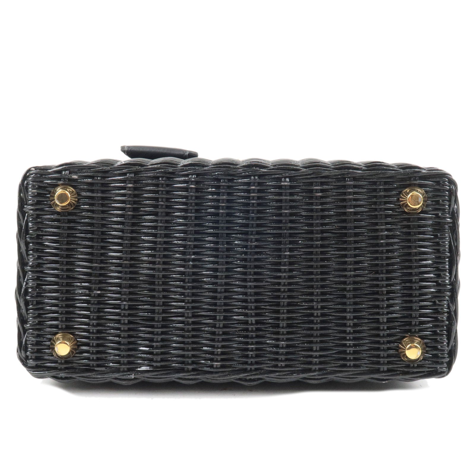 PRADA Wicker Canvas 2Way Basket Bag Hand Bag Black