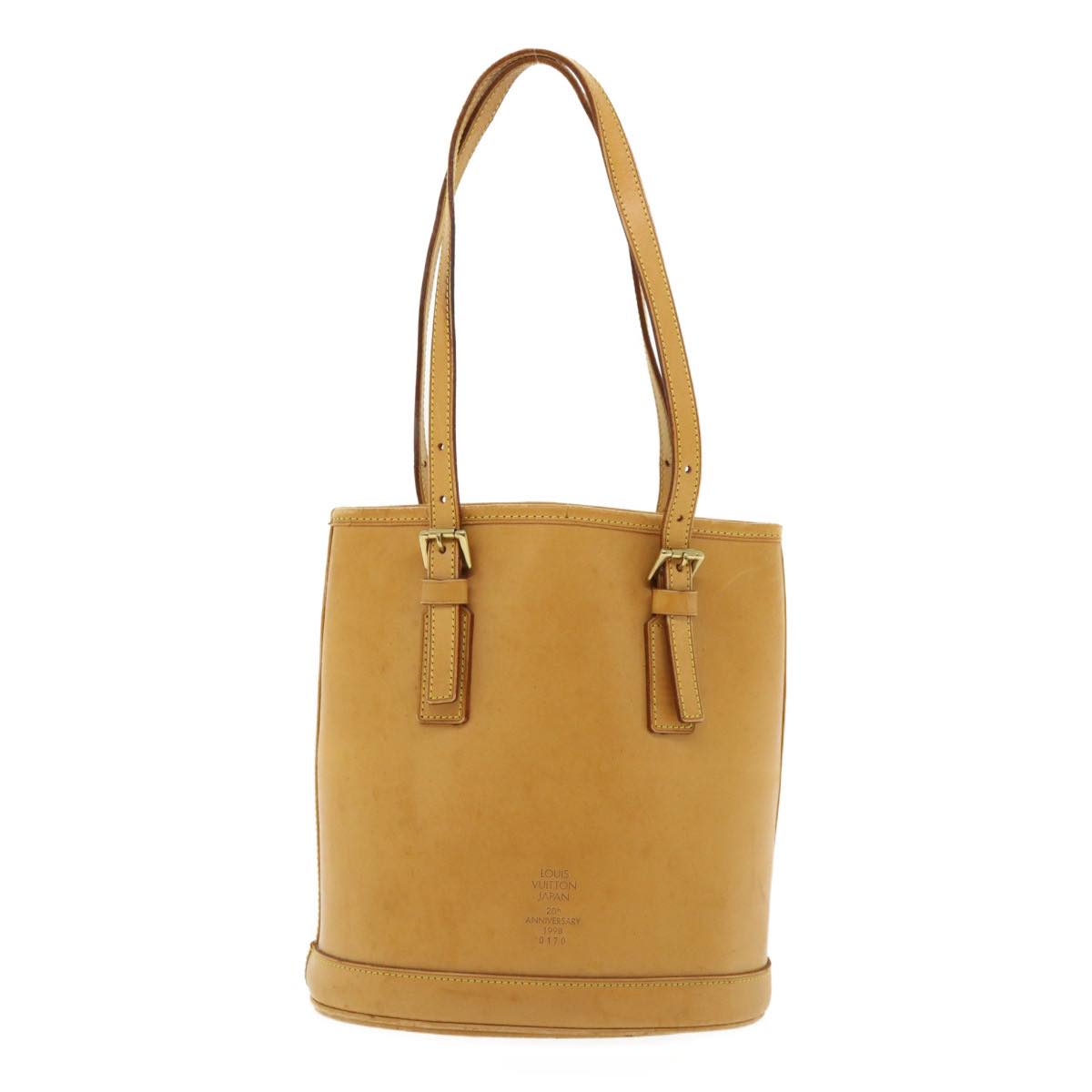 LOUIS VUITTON Nomad Leather Bucket PM Shoulder Bag Beige LV Auth