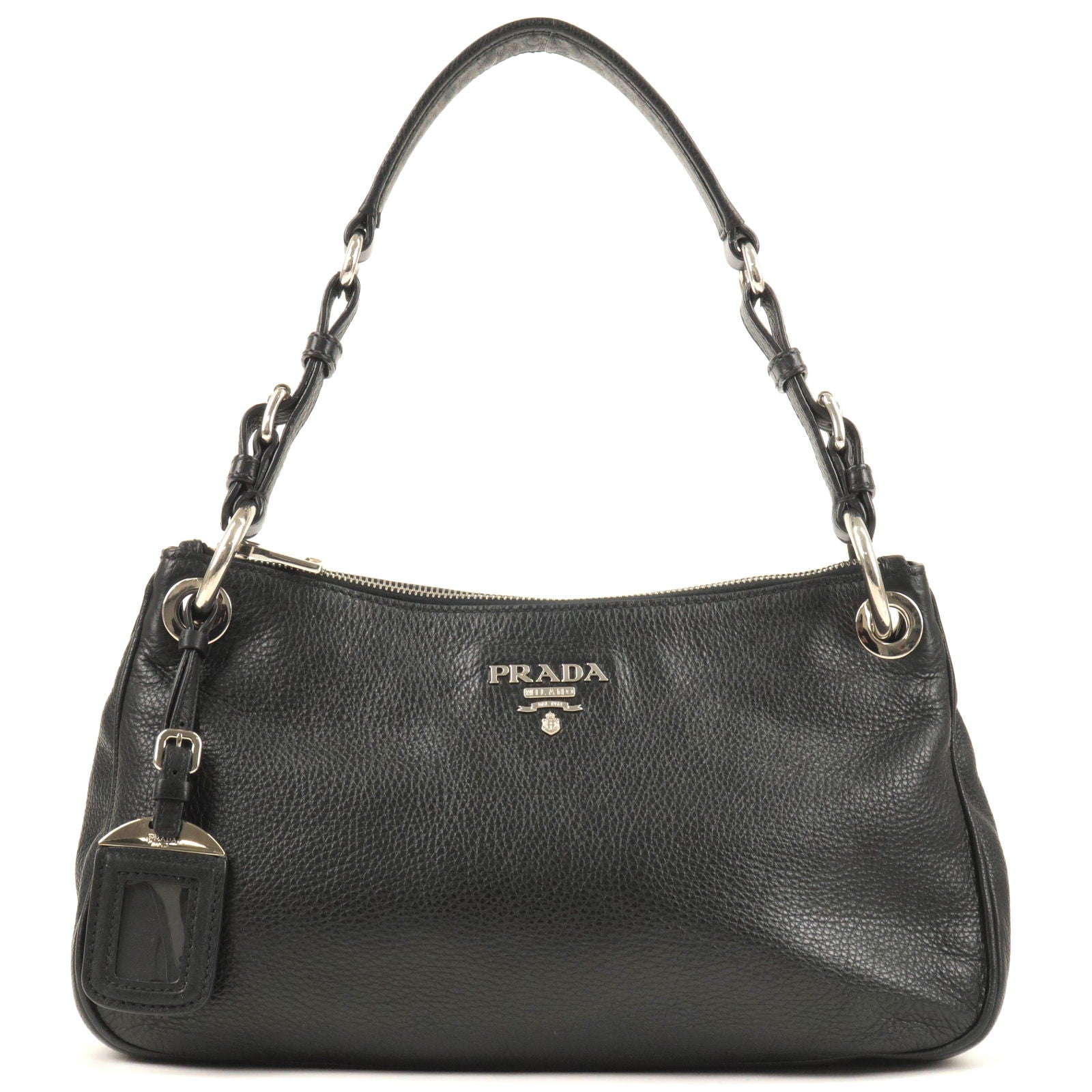 PRADA Vitello Phenix Leather Shoulder Bag NERO Black