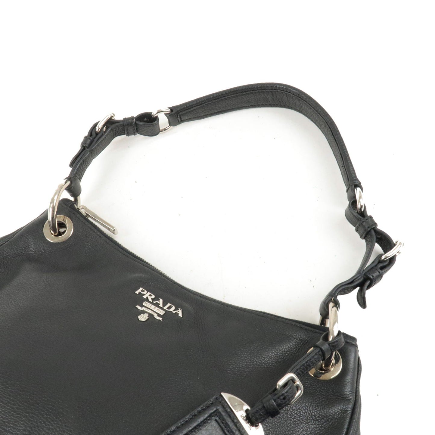 PRADA Vitello Phenix Leather Shoulder Bag NERO Black